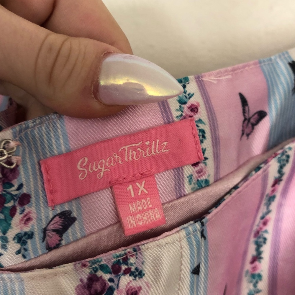 NWT Sold Out Sugar Thrillz Butterfly Stripe Dress with Ruched Skirt - Picture 7 of 10